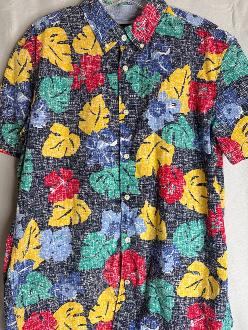 Tommy Hilfiger Navy Tropical Floral Short-Sleeve Button-Down Shirt